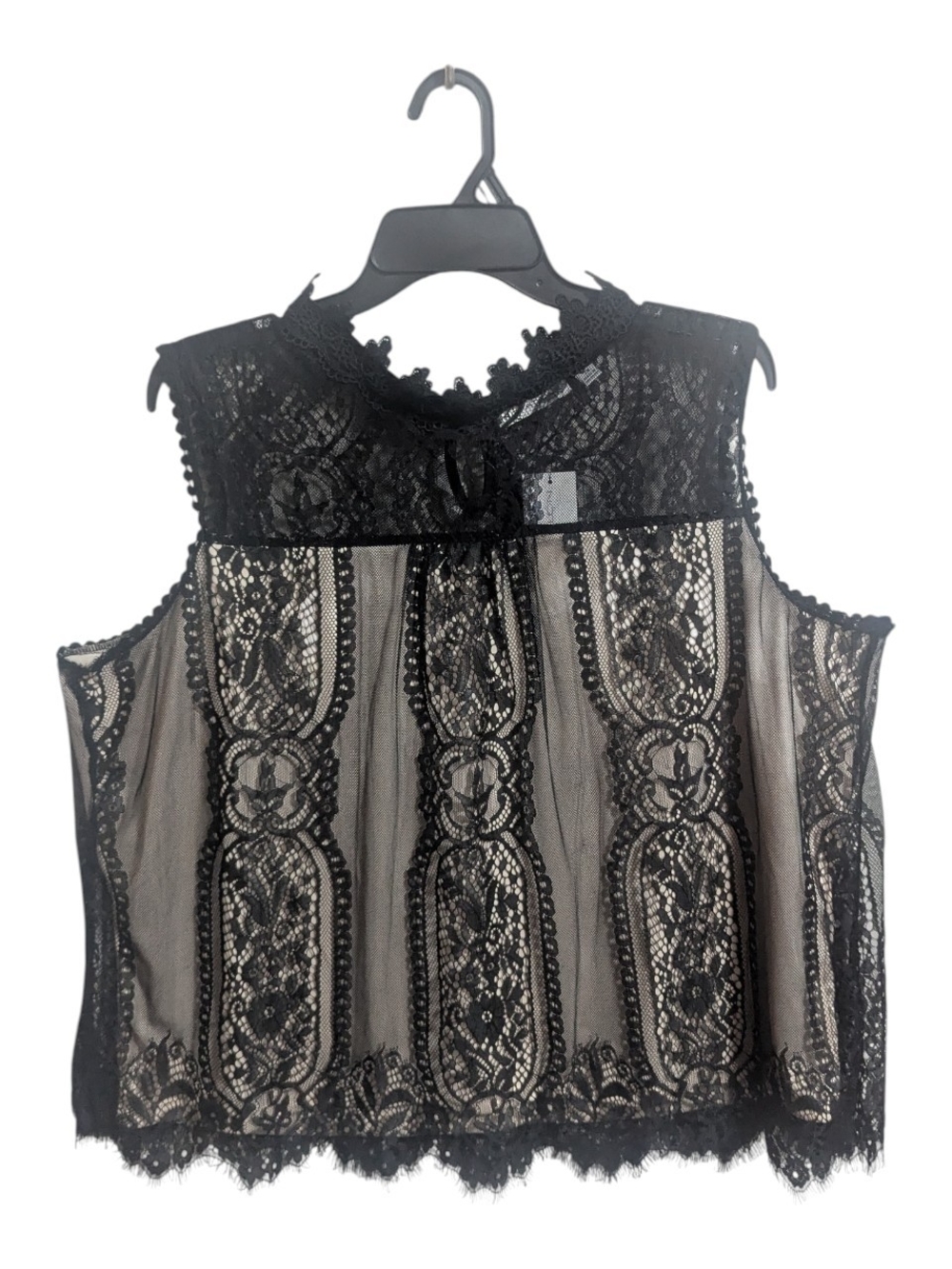 Notations Sleeveless Blouse 2X Black Lace High Neck W-572
